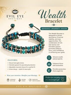 Wealth Bracelet - Teal Agate & Hematite